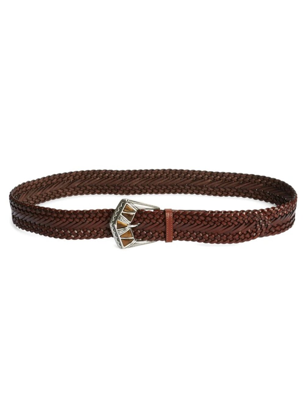 Etro Embellished Buckle Woven Leather Belt 52" L x  2" W Brown Size M Italy Made